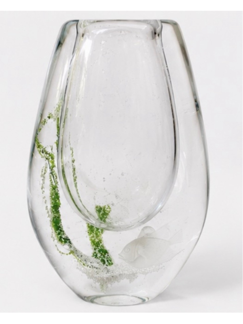 Vicke Lindstrand Kosta LG 349 Seaweed Fish Art Glass Vase Signed Sweden •RARE•